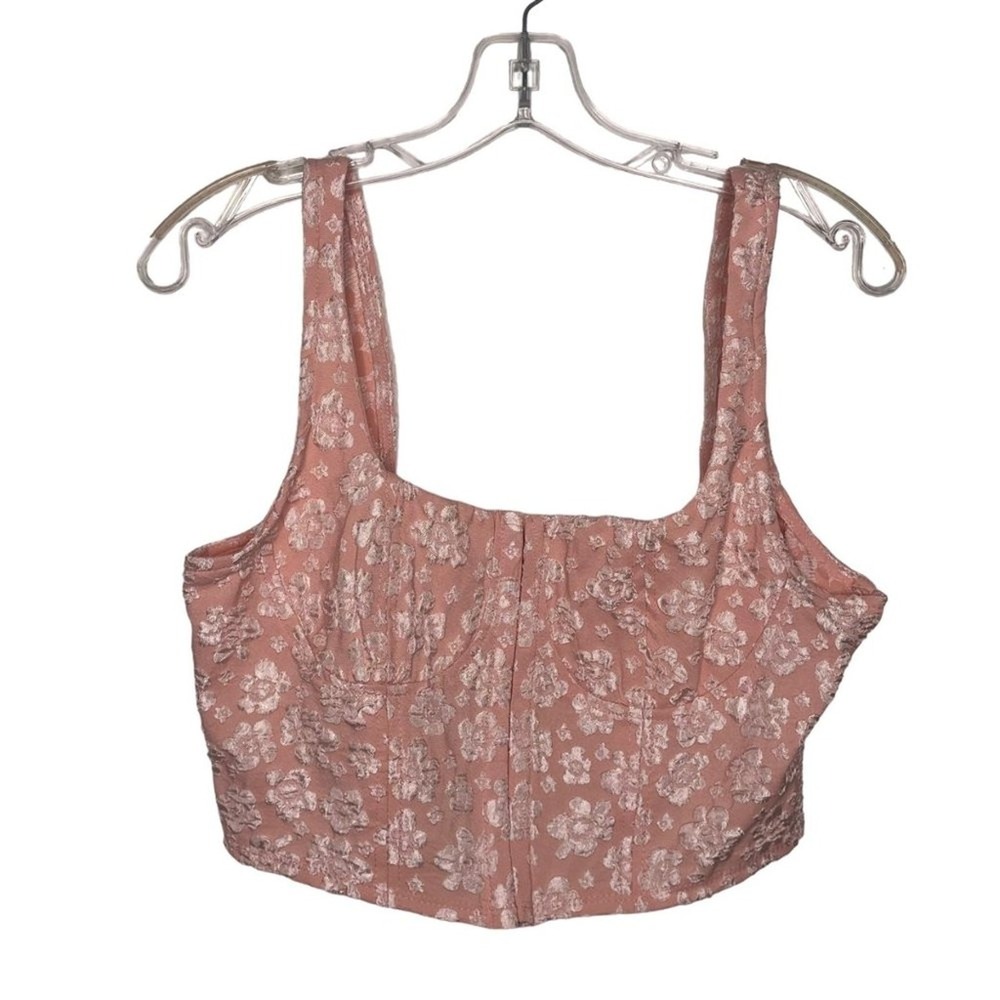 Wild Fable Pink Floral Jacquard Corset Crop Top Smocked Back Size M